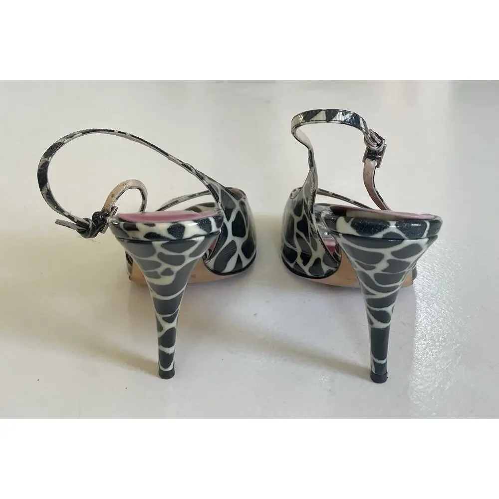 Kate Spade NY Heels Womens Size 9.5 B Slingback Black White Giraffe Stiletto